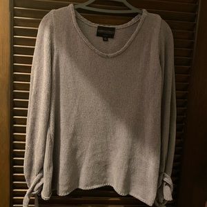 Light Grey Chenille U-Neck Sweater w/ Tie-Sleeves